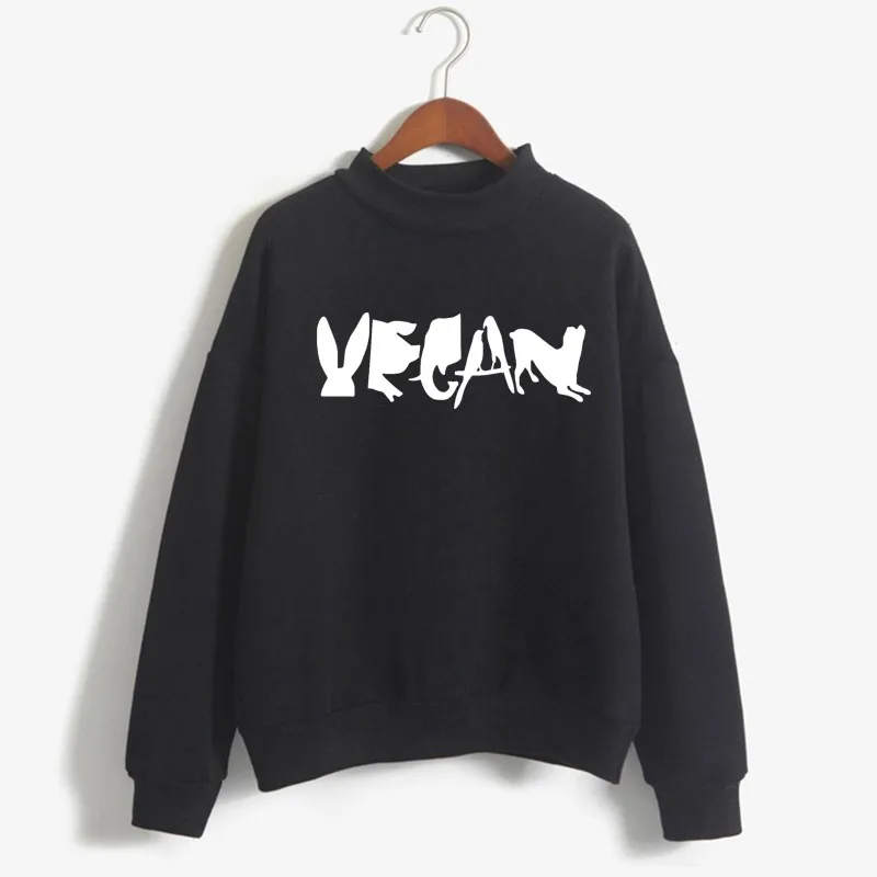 

VEGAN Spelled With Animals Print Woman Sweatshirt Sweet Korean O-neck Knitted Pullover Thick Autumn Candy Color Girl Clothing