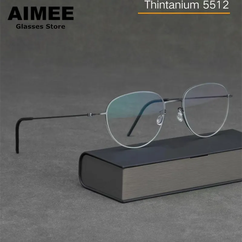 

Denmark Brand Pure Titanium Glasses Frame Men Round Screwless Ultralight Prescription Eyeglasses Women Optical Eyewear Oculos De