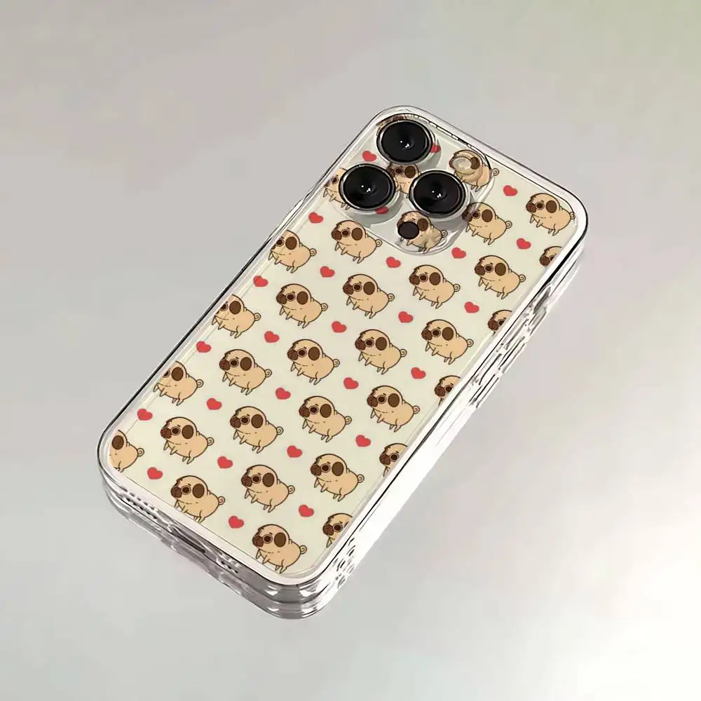 Милый чехол для телефона с изображением мопса для iPhone 6,16,15,14,13,12,11,17 Pro,Max,Plus,X,XS,XR,SE,Mini, прозрачный мягкий чехол