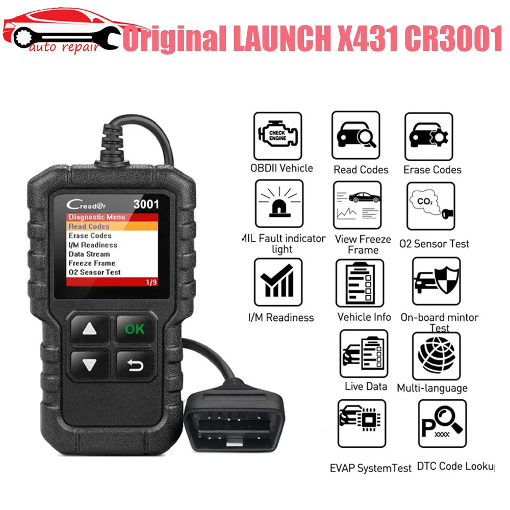 

LAUNCH X431 CR3001 Full OBD2 Car Reader Scanner Automotivo Multilingual Car Diagnostic Tool Check Engine Free Update PK KW850