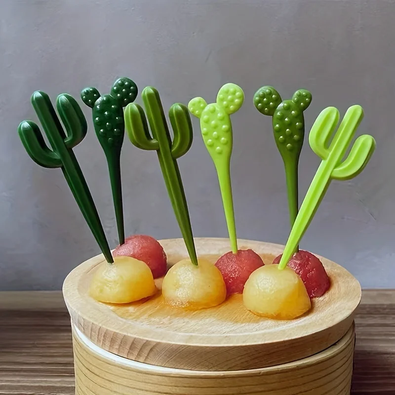 6pcs/set Plastic Forks Cactus Design Forks For Cake Snack Baked Bento Fruit Kitchen Gadgets Eid Al-Adha Mubarak view 4