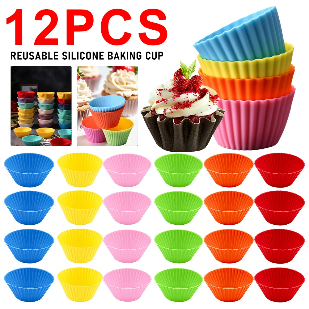 

12 Pack Silicone Baking Cups Cupcake Mold Reusable Silicone Baking Cup Dessert Pudding Ramekin Holders Cupcake Mold Kitchen Tool