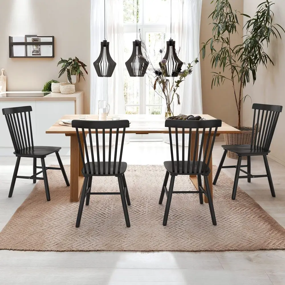 

Windsor Dining Chair Set of 4, Spindle Back Wooden Chairs for Kitchen and Dining Room, Restaurant, Cafe, Hotel, Black