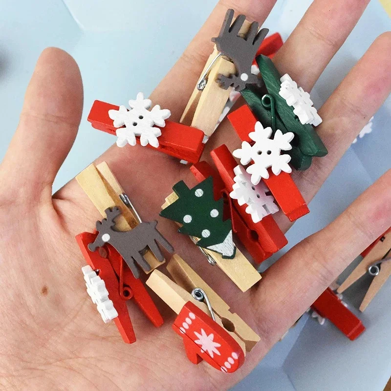 

10pcs Christmas Wooden Clips New Year Party Decoration Photo Wall Clip Diy Xmas Tree Ornaments for Home Kids Gift