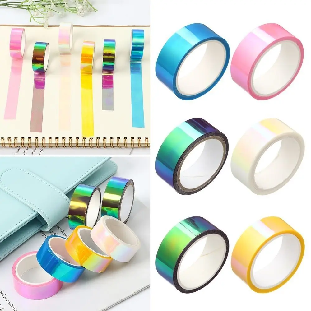 Waterproof Graphic Tape Mirror Wrapping Removable Decorative Sparkle Metallic Tape Stationery Rainbow Holographic DIY