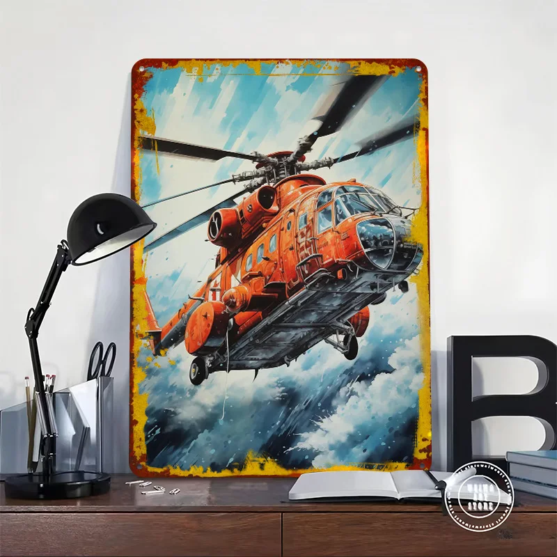 Helicopter In Snowstorm Poster Customized Wall Art Vintage Metal Signs Retro Tin Plaque for Man Cave Room Decoration Desk Decor