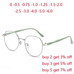 0 -0.5 -1.0 To -4.0 Metal Women Polygon Myopia Glasses With Prescription Silver Frame Student Nearsighted Glasses For Female