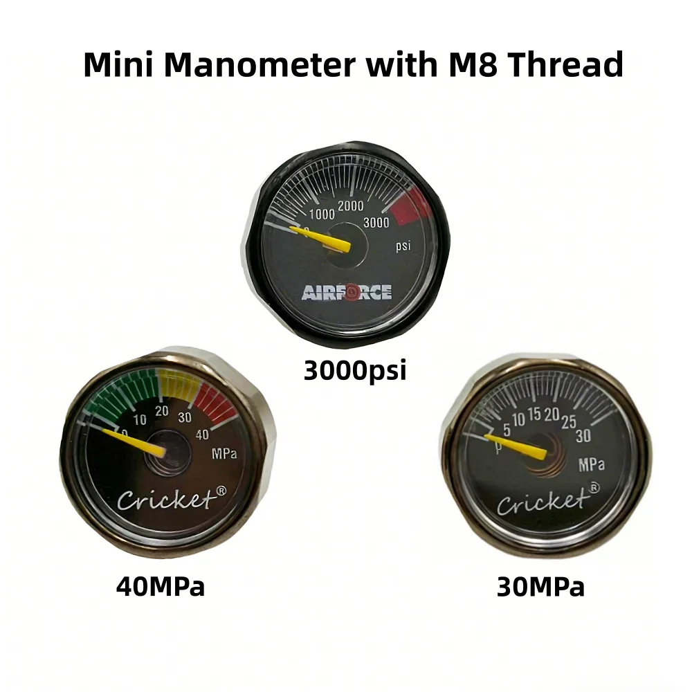 High Pressure HPA M8*1 Threads Mini Micro Pressure Gauges Manometre Manometer 30 or 40 MPA Cricket 6000 PSI Airforce