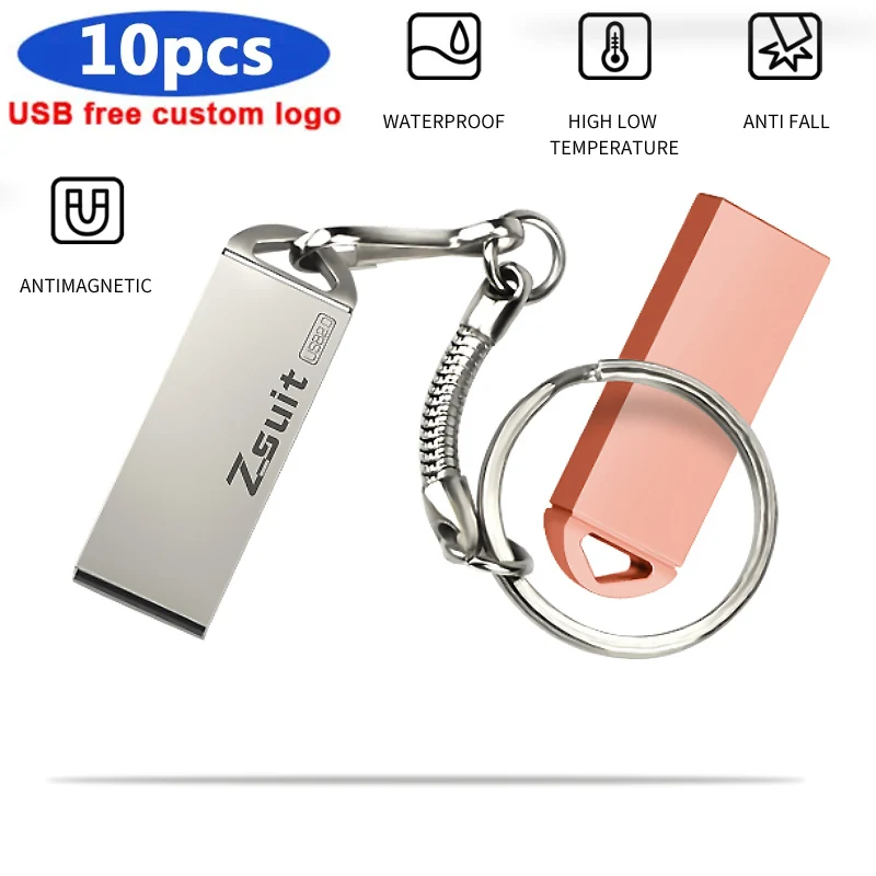 

10pcs USB Memory 64GB USB Stick Pen Drive Suspension Drive U-Disk Flash 128GB Memory Stick Metal Fall-resistant Usb Flash Drive