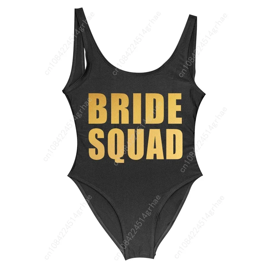 BRIDE&BRIDE SQUAD Swimwear Golden White Letter Printed One Piece Swimsuits Wedding Party Sexy Jumpsuit Women Monokini Beachwear