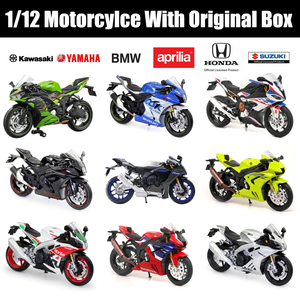 Zabawkowy model motocykla 1/12 BMW Kawasaki Ninja Suzuki Yamaha Honda CBR Odlewany motocykl Miniaturowa kolekcja Prezent Chłopiec z pudełkiem