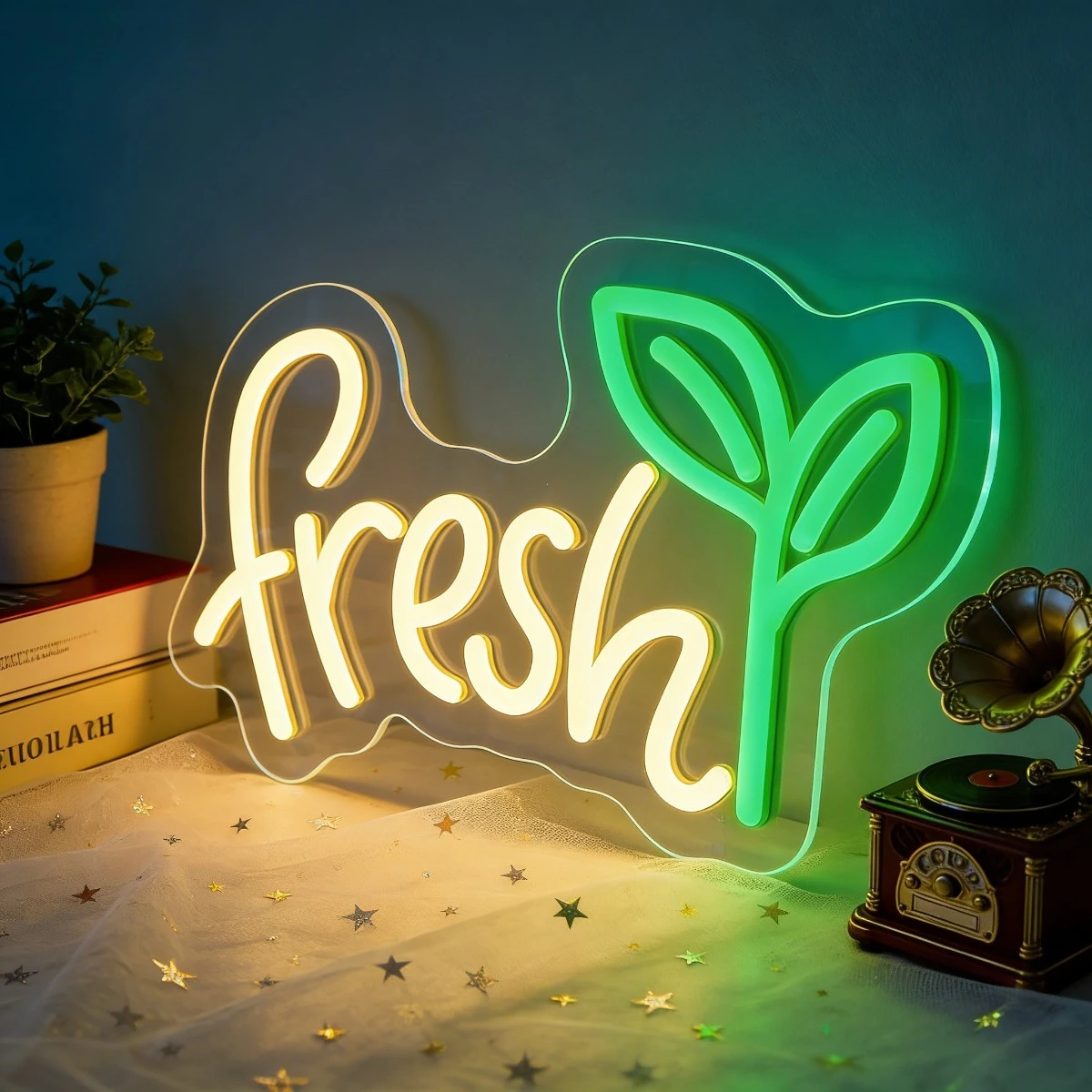 

Неоновая LED-вывеска «Свежие зеленые листья» для домашнего декора, спальни, кафе, магазина растений, настенный декор в природном стиле, подарок