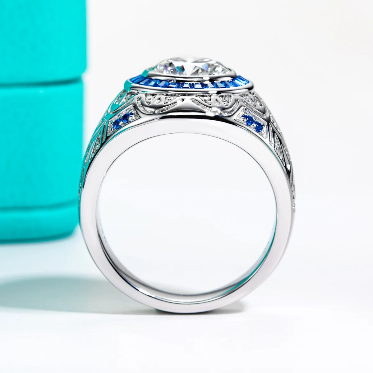 Men 18K Gold Plated S925 Sterling Silver Anti-allergy Vintage Engagement Promise Ring 3CT D Color VVS1 Moissanite Pass Diamond Tester With GRA Certificate Tarnish Resistant Luxury Daily Wedding Fine Jewelry Anniversary Birthday Gift For Him view 2