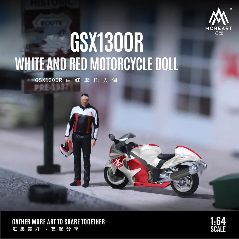 MoreArt 1/64 mini GSX1300R Red painted alloy motorcycle model resin action figure set