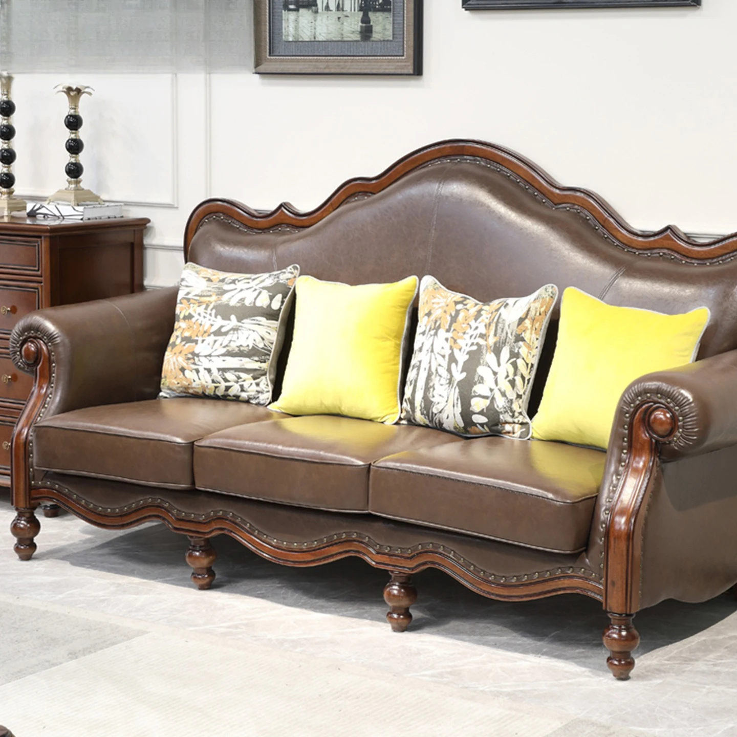 Genuine leather sofa, living room first-floor leather sofa combo, 123 villa large unit