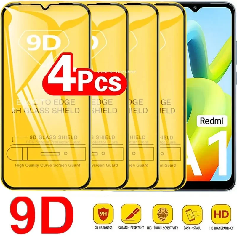 4PCS 9D Tempered Glass For Xiaomi Redmi A1 A2 10A 10C 12 12C Screen Protector Glass For Xiaomi Redmi A1 A2 Plus Transparent Film