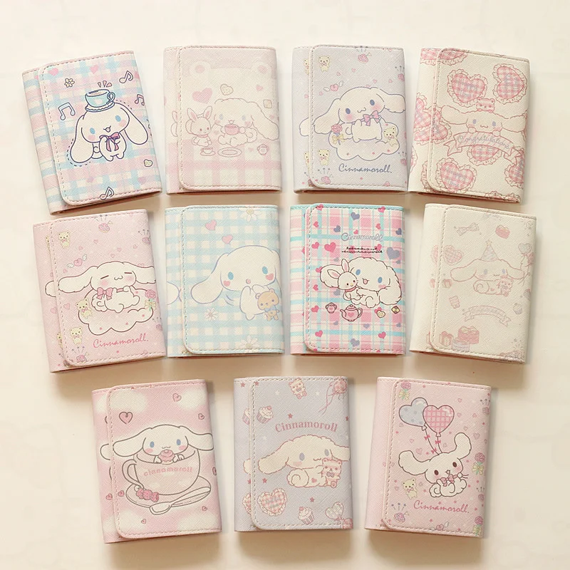 Kawaii Cartoon Sanrioed Kt Cat portafoglio donna Anime Cinnamoroll Kuromi portatile pieghevole corto Multi-Card portafoglio Mini moneta Pirse