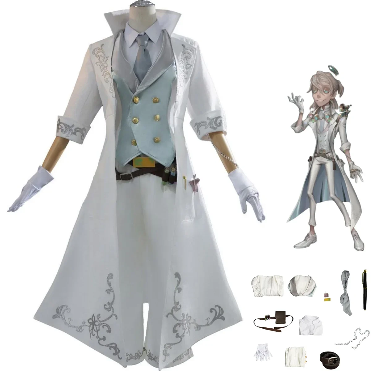 

Game Identity Ⅴ Luca Balsa Prisoner Cosplay Costume Survivor Paranormal Detective Skin White Tuxedo Uniform Man Carnival Suit