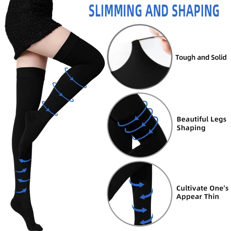 

1 пара медицинских компрессионных носков до бедра 20-30 мм рт. ст., носки до колена с открытым носком, формирующие варикозное расширение вен для комфорта