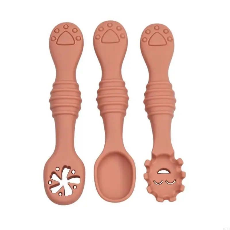 

D7YD 3pcs Infant Feeding Spoon Set Baby Learning Utensils for Toddler Eating Weaning