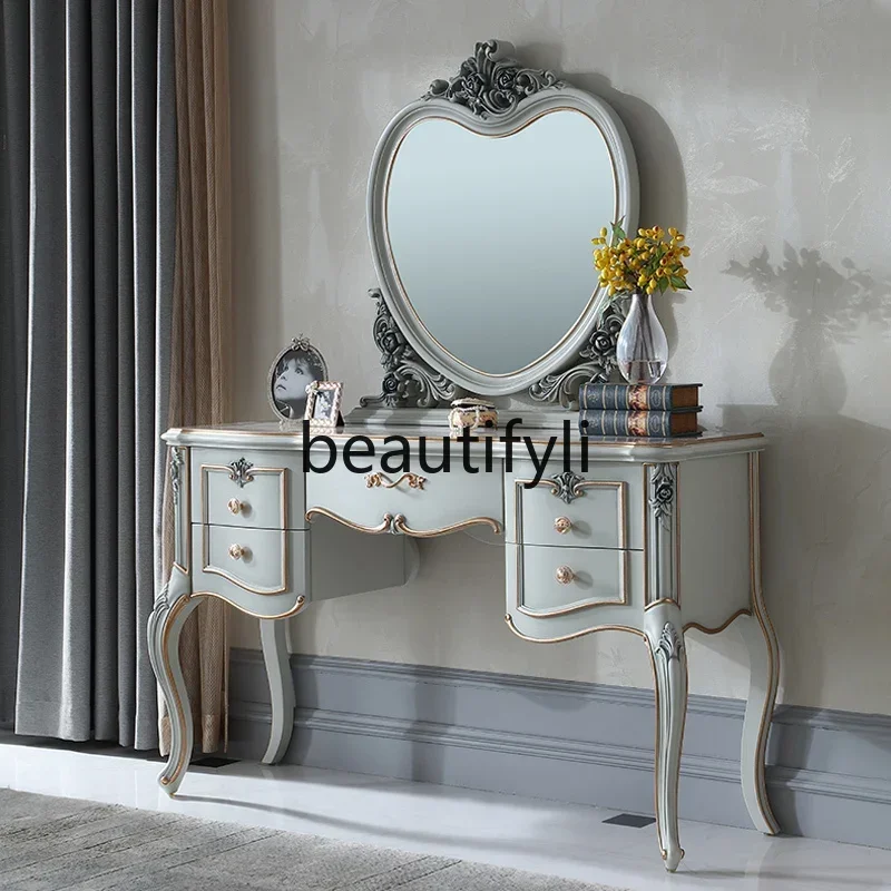 طاولة زينة من الخشب الصلب الفرنسي المنحوت يدويًا، طاولة زينة لغرفة النوم #2