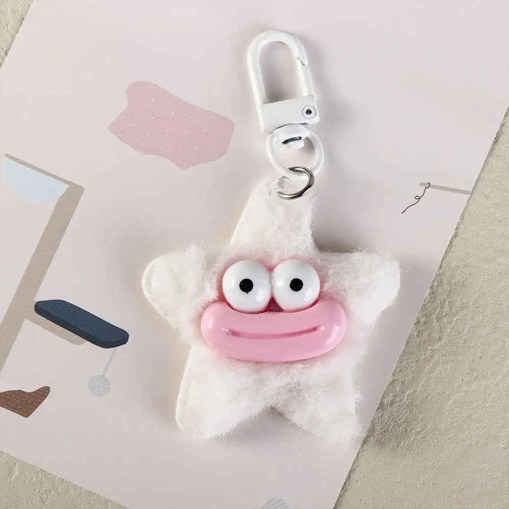 Cute Cartoon Funny Star Keychain Plushies Mini Sausage Mouth Keyring Colorful Y2K Star Plush Pendant Bag Hanging