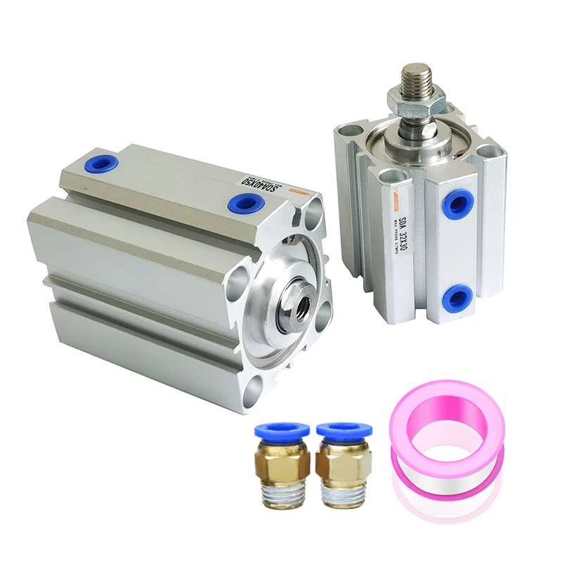 Compact Thin Air Cylinder SDA16 20 25 32 40 50 63 80 100mm Bore 5-100mm Stroke Double Action Aluminium Alloy Pneumatic Cylinder