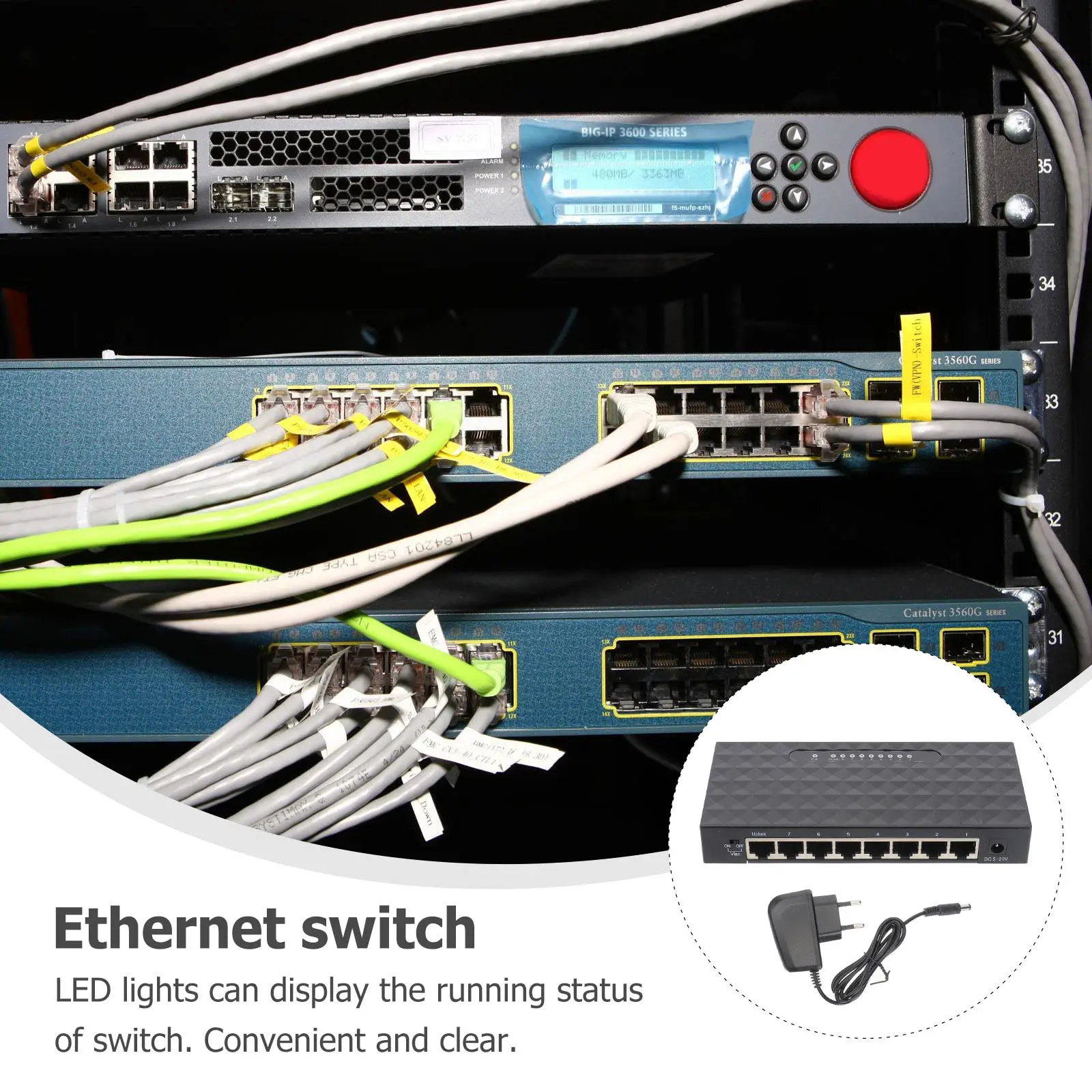 1Pcs Ethernet Network Splitter 8 Ports Rj45 Desktop 100mbps High Speed Splitter Adaptive Auto Plug Play Energy Efficient