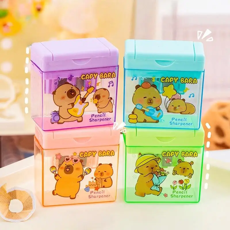 1/4 قطعة الكرتون كابيبارا ثقب مزدوج براية أقلام Kawaii طالب القرطاسية اللوازم المكتبية مبراة أقلام رصاص صغيرة للأطفال #3