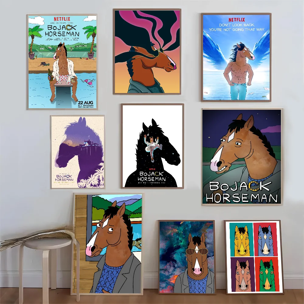 Funny BoJack H-Horsemans Anime Posters Sticky Waterproof Paper Sticker Coffee House Bar Kawaii Room Decor