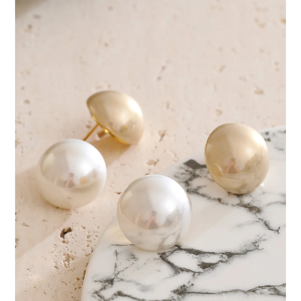 Yhpup 20*20mm High-Grade Imitation Pearls Big Round Stud Earrings for Women Elegant Chic Attractive Jewelry Prevent Allergy Gift