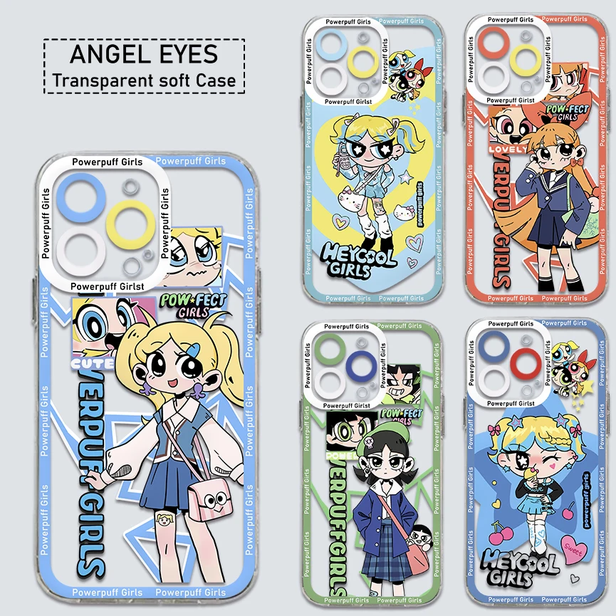 Cute Anime Powerpuffs Girlss Phone Case For iPhone 15 Pro Max 14 13 12 Mini 11 ProMax X XR XSMax 7 8 Plus SE20 Transparent Cover