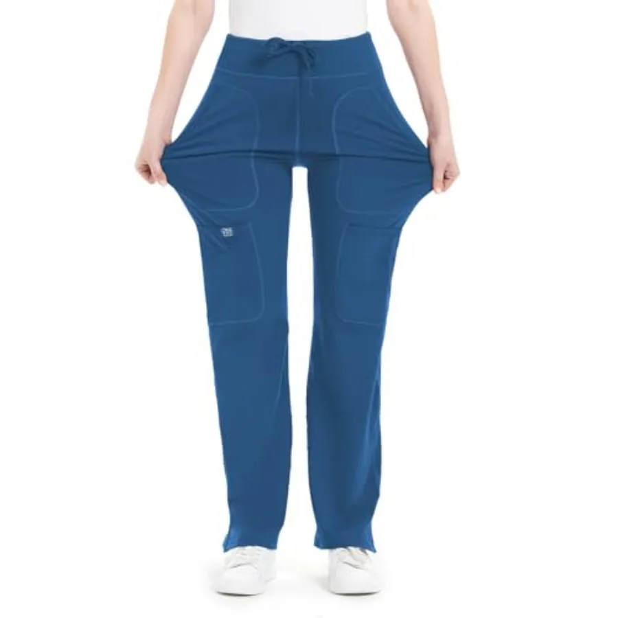 

QBK Yoga Scrub Pants Women Mid Rise Yoga Work Pants- Five Pocket Cargo Scrub Pant