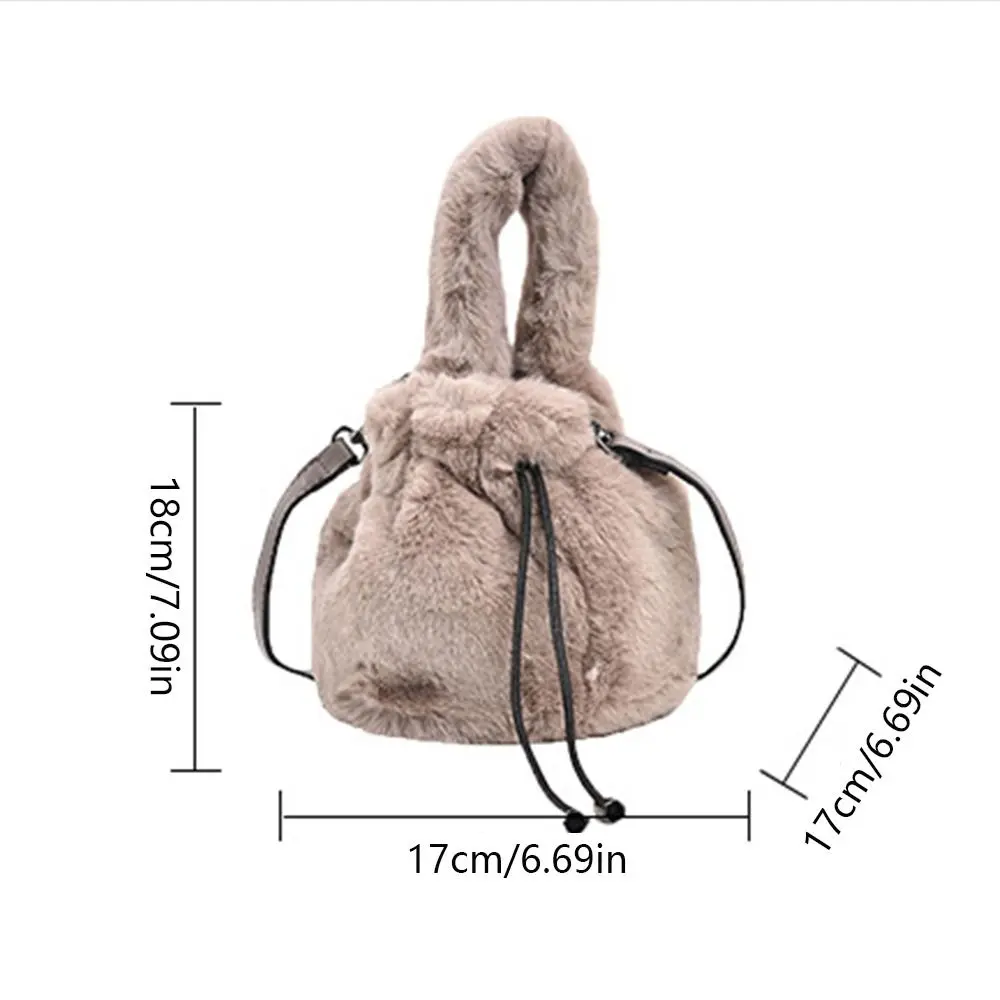 Korean Style Plush Bucket Bag Niche Design Solid Color Faux Rabbit Fur Handbag Crossbody Bag Handbag Small Phone Bag Travel