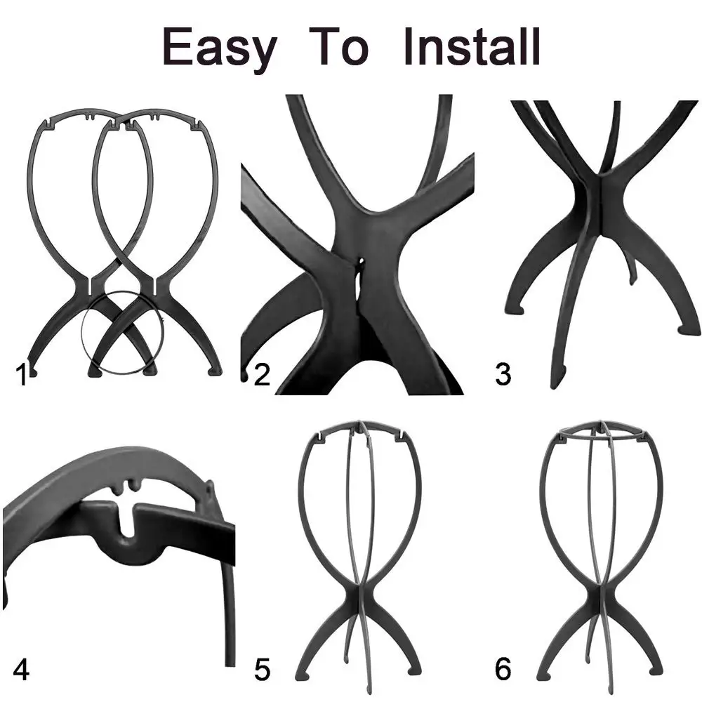حامل وصلات الشعر، حامل شعر مستعار متين قابل للطي للشعر المستعار بلون موحد - مشبك شعر ثابت وأداة عرض