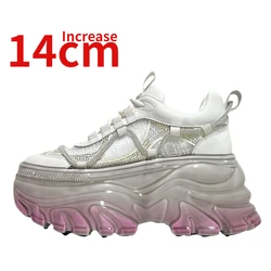 Scarpe da papà europee/americane per le donne altezza aumentata 14 scarpe Casual sportive con fondo spesso e Design a rete diamantata per l'acqua