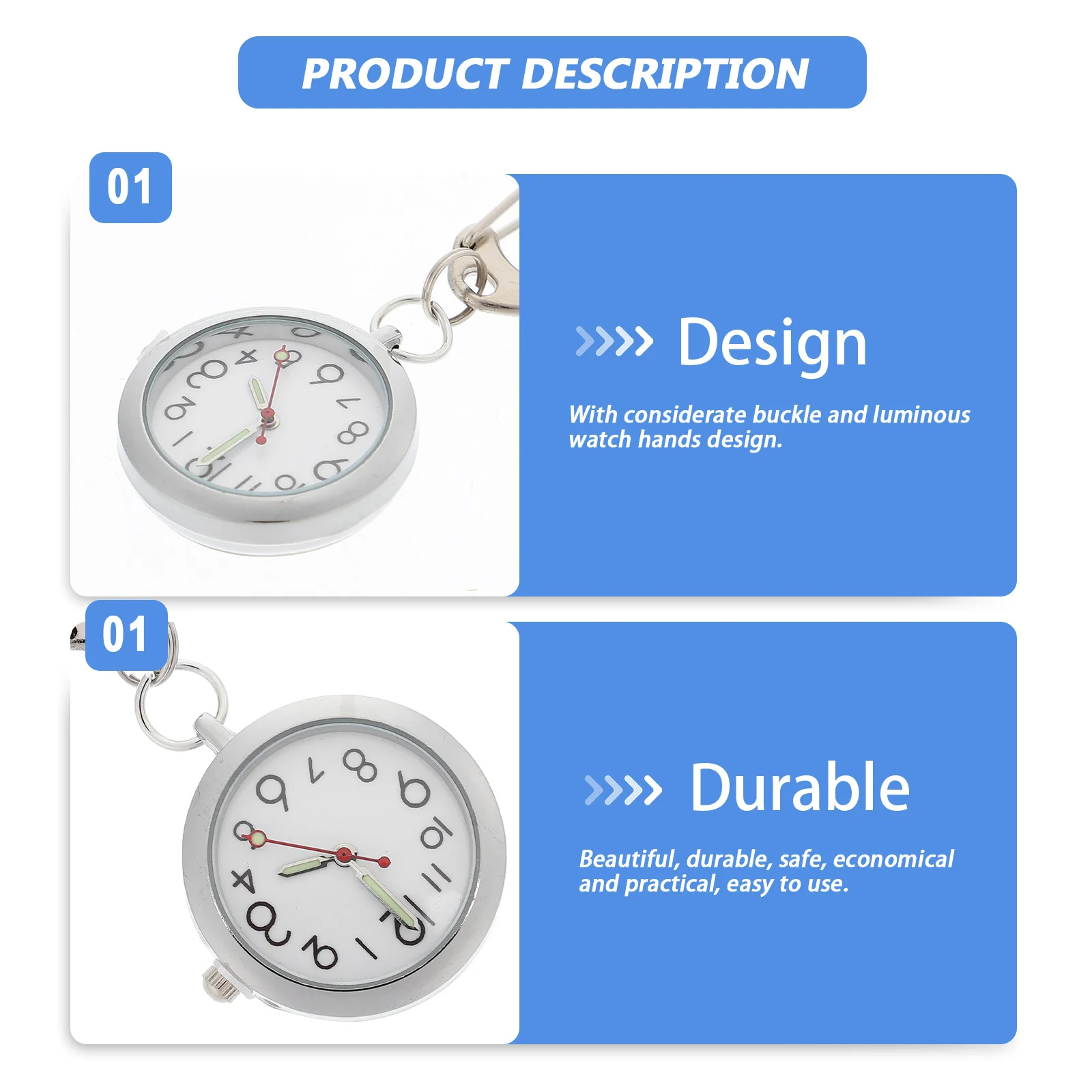 Nurse Hanging Watch with Luminous Hands Stainless Steel Clip Pocket Timepiece Night Nursing Work Gift