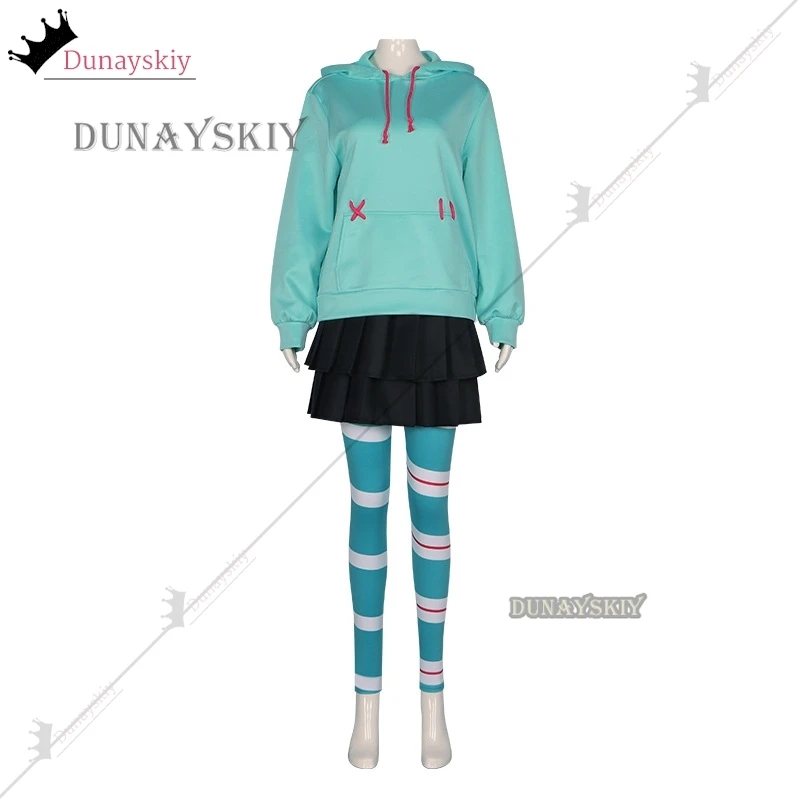 Vanellope Von Schweetz Cosplay Costume Girl's Hoodies Skirt Wig Uniform 2025 Anime Performance Clothing for Woman/Child