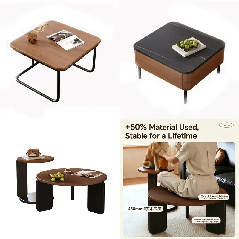 Italian Light Solid Wood Modern Foldable Coffee Table Set High-End Side Table Combo Mini Table Small Apartment