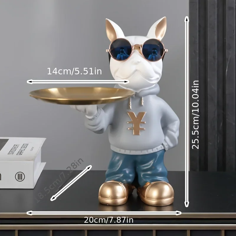 Resin Dog Statue Room Decoration, French Bulldog Statue, Modern Aesthetic Desk Decoration Storage Tray Project Gift