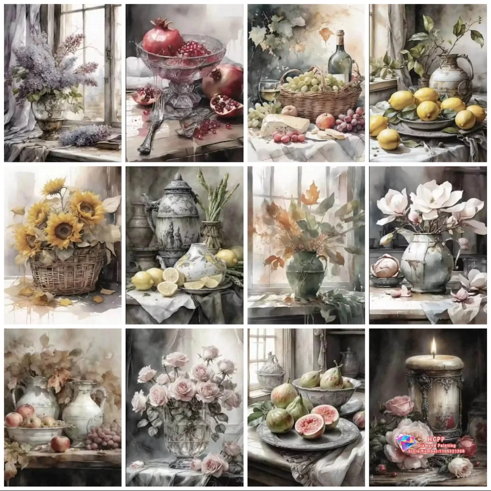 Diamant-Malerei-Sets Neue Kollektion Vintage Guave-Figur Frucht-Stilleben Vase 5D DIY Kreuzstich Handgemachtes Kunsthandwerk Heimdekoration