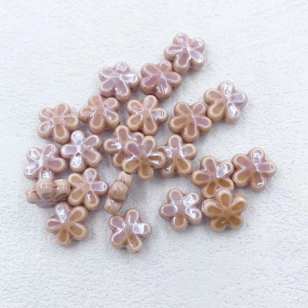 10pcs Handmade Craft Five-petaled Flower Bead Ceramic Fashion Ceramic Spacer Loose Beads DIY Accessories 3D