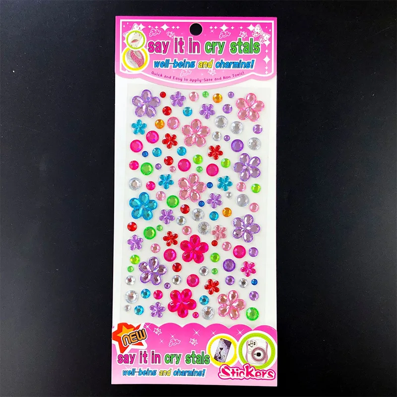 Pegatina de diamante para niños, 3D pegatina de cristal acrílico, flor de amor colorida, decoración de gemas redondas DIY, pegatinas para niña