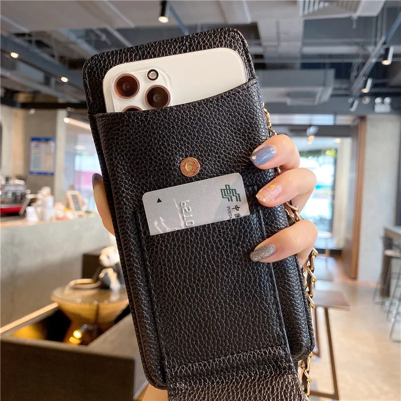 Fashion Chain Strap Litchi PU Leather Handbag Multiple Card Slot portafoglio borsa alta qualità Croosbody Phone Bag per Samsung 14