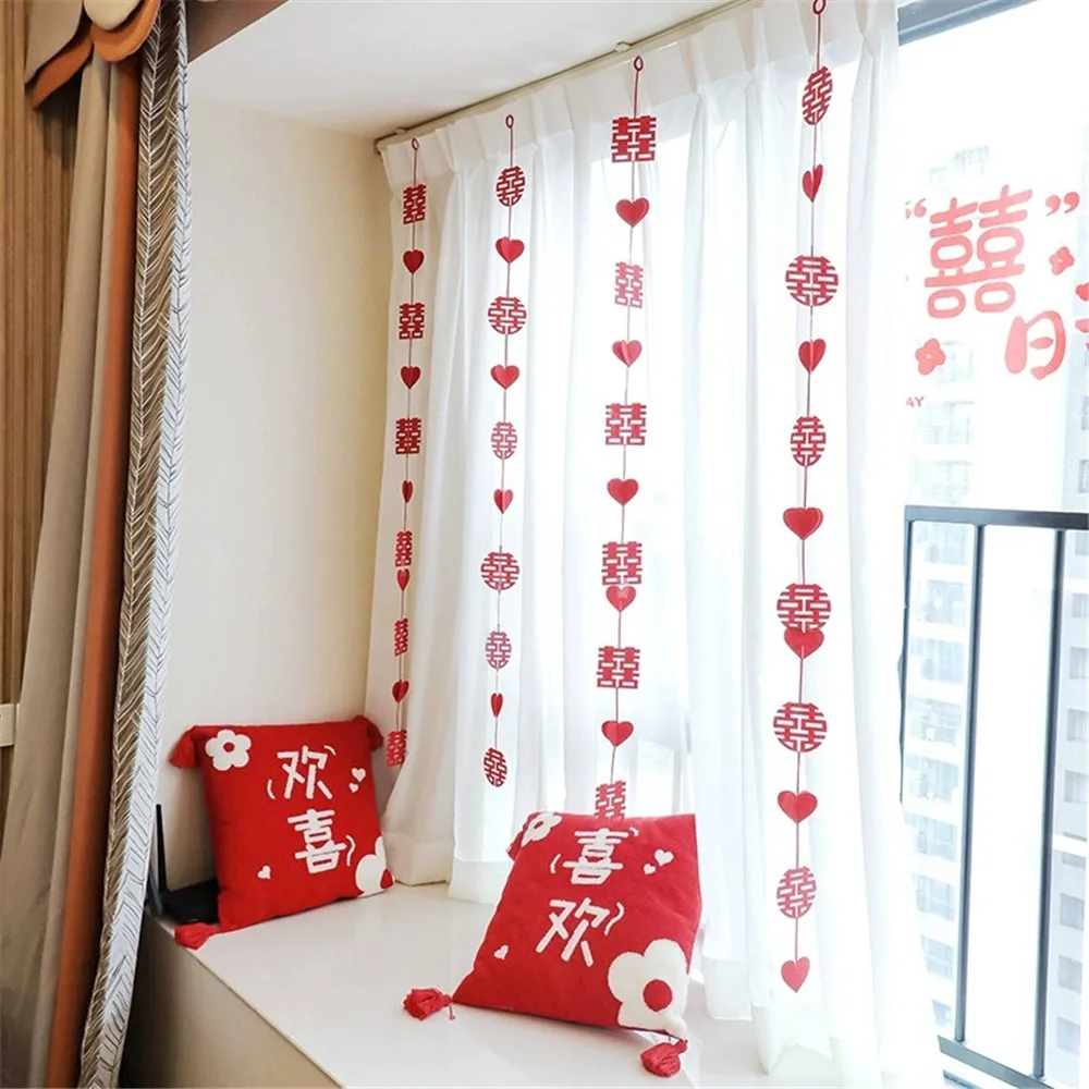 New 1.5M Curtain Decoration Red Xi Character Ornaments for Wedding Ceremony Bedroom Bridal Living Room Layout Chinese Pendant