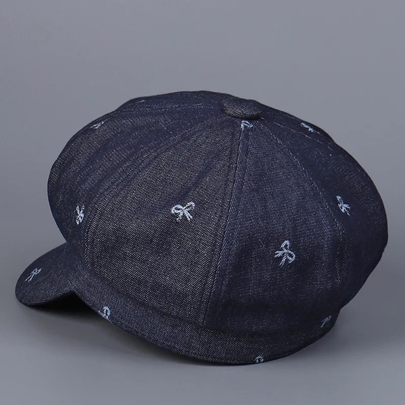 Hat Denim Jeans Women Blue Bows Pattern Cap Spring Autumn Accessory For Outdoor Holiday Painter