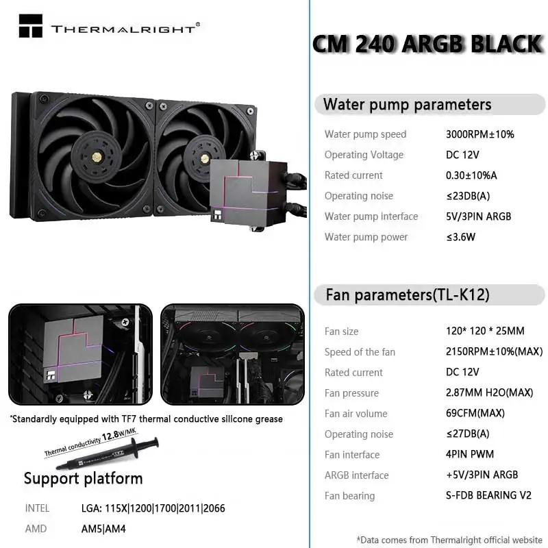 Thermalright-radiador de refrigeración de agua para CPU, dispositivo con núcleo MATRIX 240, todo en uno, compatible con hebilla de refrigeración de viento/agua, conmutación LGA1700/115X/AM5