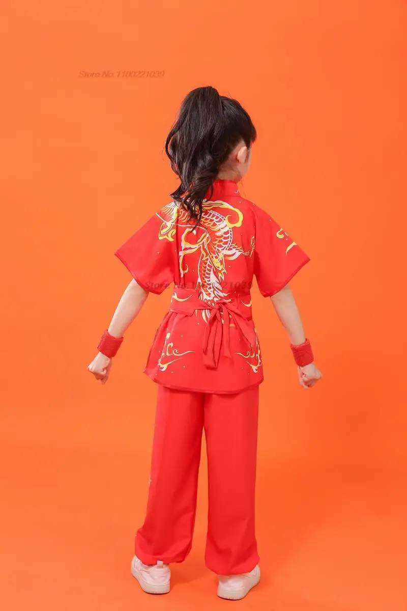 2024 chinese children tai chi wushu clothing martial arts suit kung fu uniform wing chun shaolin dragon print vintage kungfu set