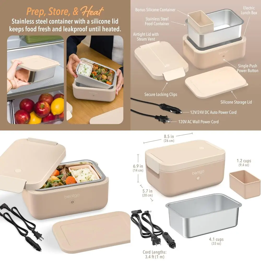 

Portable Electric Lunch Warmer for Adults, Ideal for Work, Travel, and School, Compatible with Wall and Car Outlets, Suitable fo