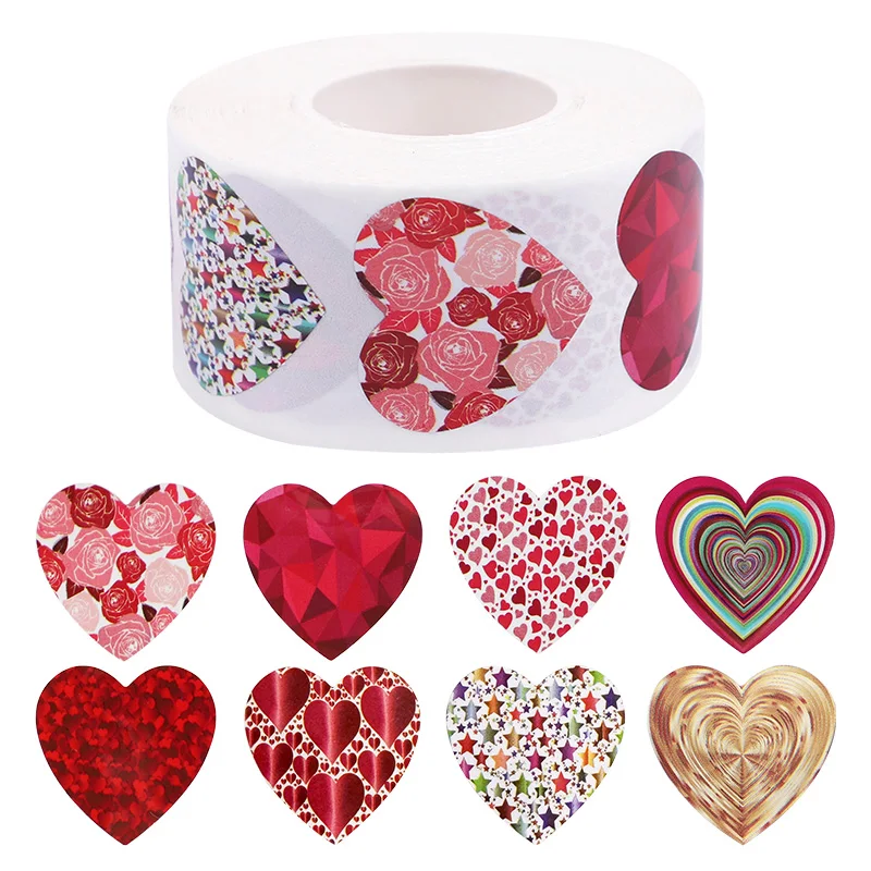 

500pcs/roll Love Heart Paper Stickers Valentine's Day Gift Decoration Seal Label Stickers Wedding Party Supplies Diameter 2.5cm